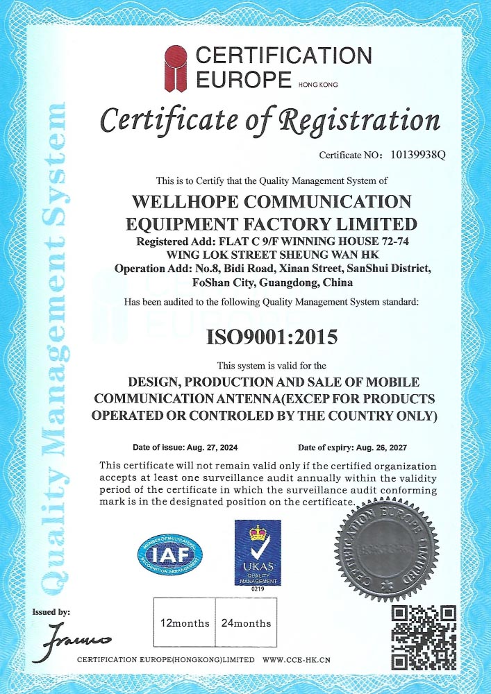 WHWIRELESS ISO 9001:2015 sertifikası